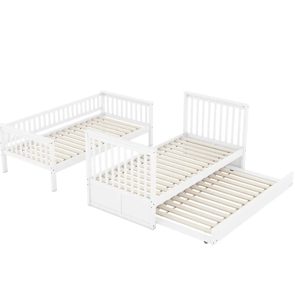 Redom Lit superposé 90x200 cm avec lit gigogne et échelle intégrée en pin blanc, modulable, gain de place*Enfant Lit Enfant