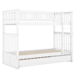 Redom Lit superposé 90x200 cm avec lit gigogne et échelle intégrée en pin blanc, modulable, gain de place*Enfant Lit Enfant