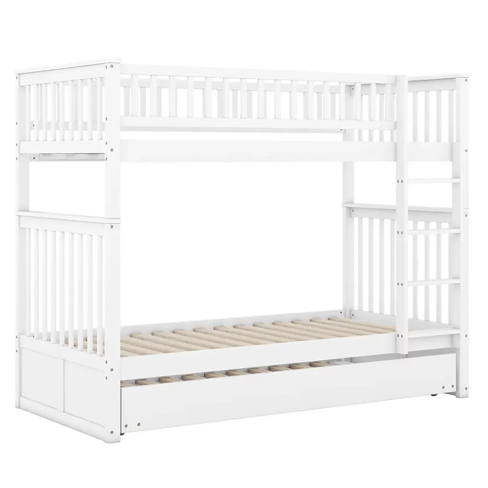 Redom Lit superposé 90x200 cm avec lit gigogne et échelle intégrée en pin blanc, modulable, gain de place*Enfant Lit Enfant