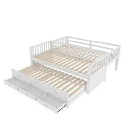 Lit Superposé 90x200 cm avec Lit Gigogne et 3 Tiroirs - Bois de Pin et MDF - Sans Matelas - Blanc><noscript><img data-lazyloaded=