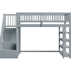 Lit superposé 90x200 cm avec rangements intégrés et échelle de sécurité en bois massif, gain de place><noscript><img width=