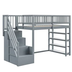 Lit superposé 90x200 cm avec rangements intégrés et échelle de sécurité en bois massif, gain de place><noscript><img width=