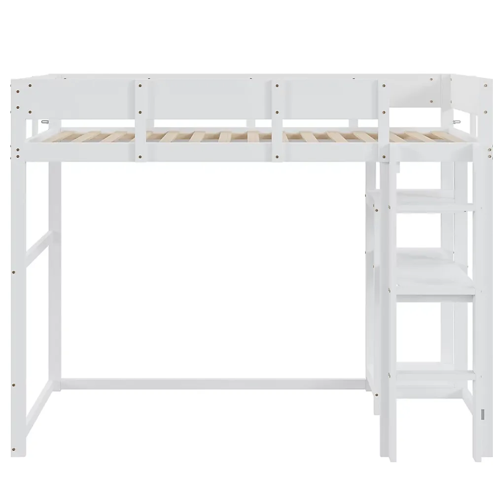 Redom Lit superposé 90x200 cm avec étagère intégrée et garde-corps, structure en pin massif blanc, solution gain de place*Enfant Lit Enfant