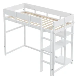 Redom Lit superposé 90x200 cm avec étagère intégrée et garde-corps, structure en pin massif blanc, solution gain de place*Enfant Lit Enfant