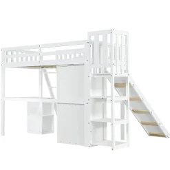 Fortuna lai Lit superposé 90x200 cm avec table, armoire, sécurité, échelle 4 marches, cadre bois*Enfant Lit Enfant