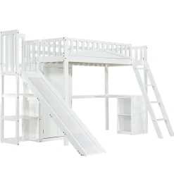 Fortuna lai Lit superposé 90x200 cm avec table, armoire, sécurité, échelle 4 marches, cadre bois*Enfant Lit Enfant