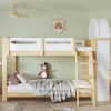 Lit superposé 90x200 cm avec étagère 3 niveaux et échelle 3 marches en pin massif/MDF>Redom Sale