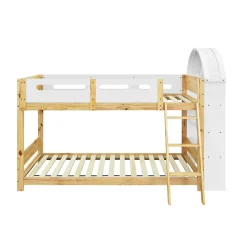 Lit superposé 90x200 cm avec étagère 3 niveaux et échelle 3 marches en pin massif/MDF><noscript><img width=