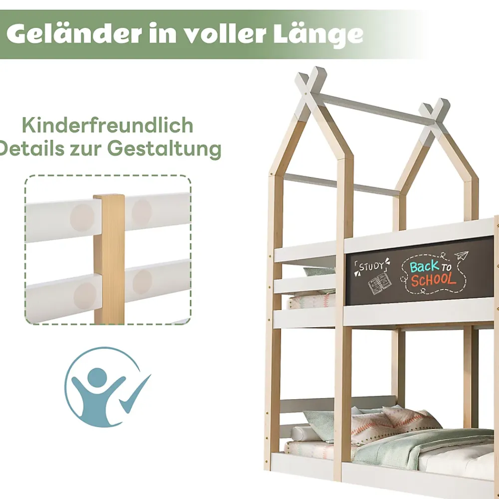 Okwish Lit superposé 90x200 cm avec tableau noir intégré - Lit enfant pratique avec sommiers inclus - Sans matelas - Blanc*Enfant Lit Enfant