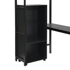 Lit superposé 90x200 cm, avec table, armoire, échelle 5 marches, cadre métal, noir><noscript><img width=
