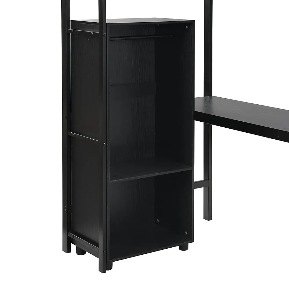 Lit superposé 90x200 cm, avec table, armoire, échelle 5 marches, cadre métal, noir>Fortuna lai Outlet