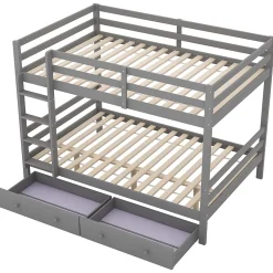 Redom Lit superposé 140x200 cm avec tiroirs de rangement et échelle intégrée, structure pin/MDF gris*Enfant Lit Enfant