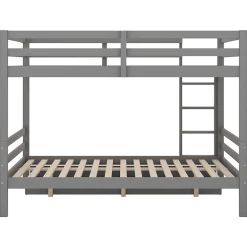 Redom Lit superposé 140x200 cm avec tiroirs de rangement et échelle intégrée, structure pin/MDF gris*Enfant Lit Enfant