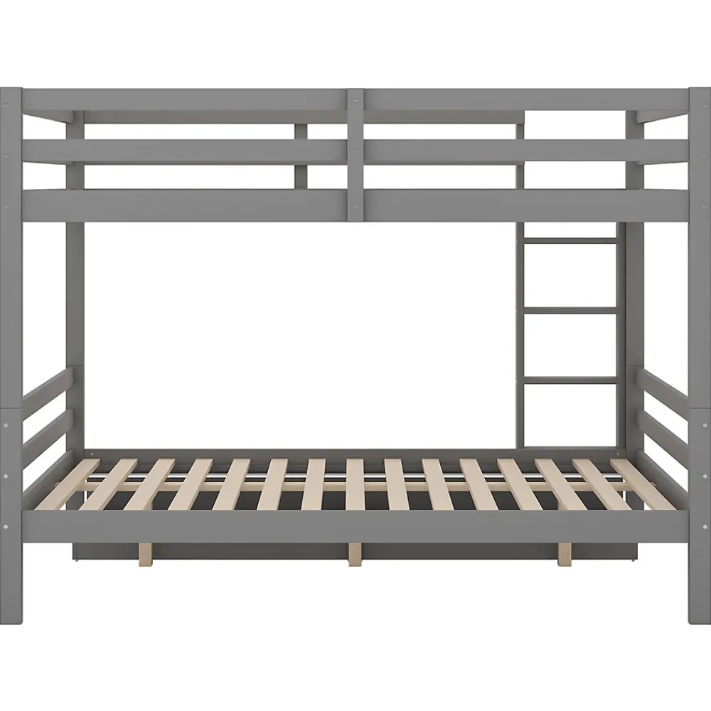 Redom Lit superposé 140x200 cm avec tiroirs de rangement et échelle intégrée, structure pin/MDF gris*Enfant Lit Enfant
