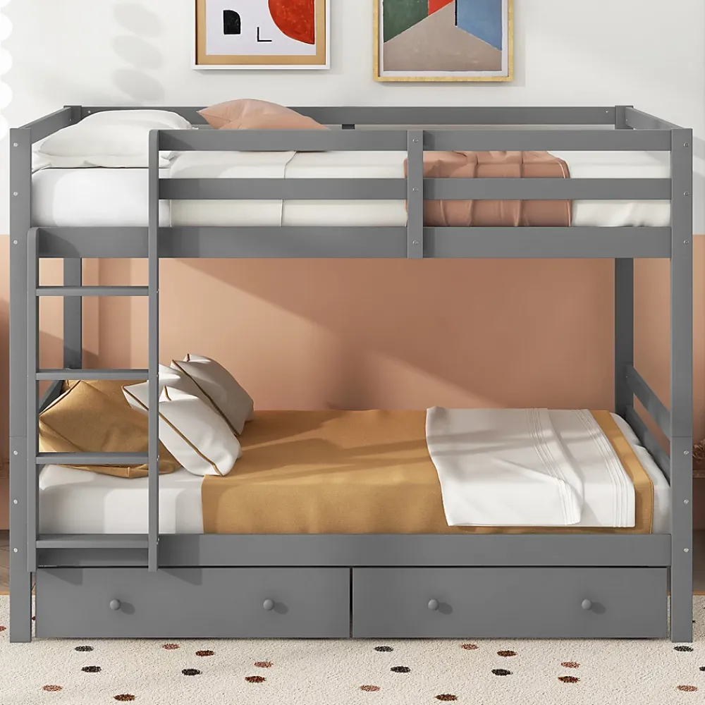 Redom Lit superposé 140x200 cm avec tiroirs de rangement et échelle intégrée, structure pin/MDF gris*Enfant Lit Enfant