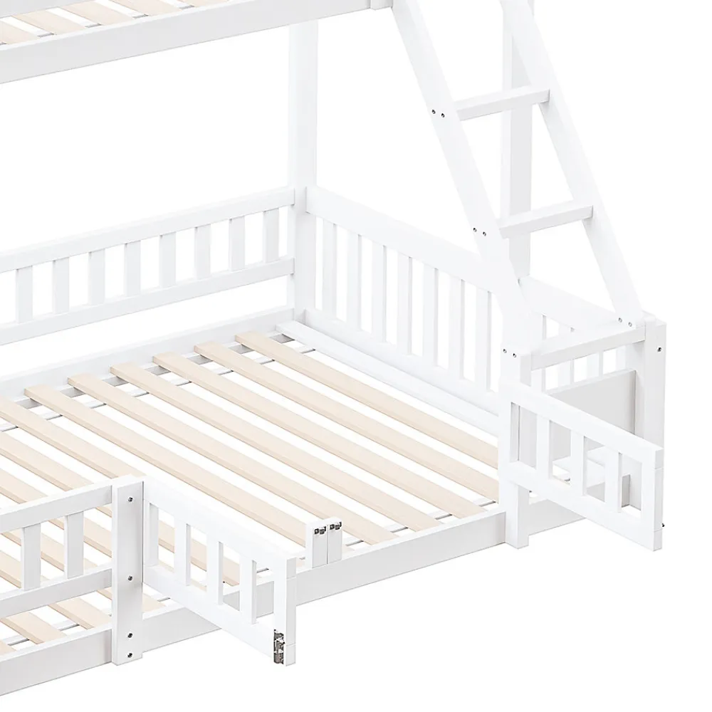 Lit superposé 140x200 cm avec toboggan ludique et étagères intégrées, structure en pin et MDF blanc>Redom Best