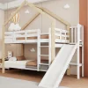 Lit superposé 90x200 cm avec toboggan, lit cabane en bois massif blanc/nature avec barrières de sécurité, lit enfant>ProximaX Hot