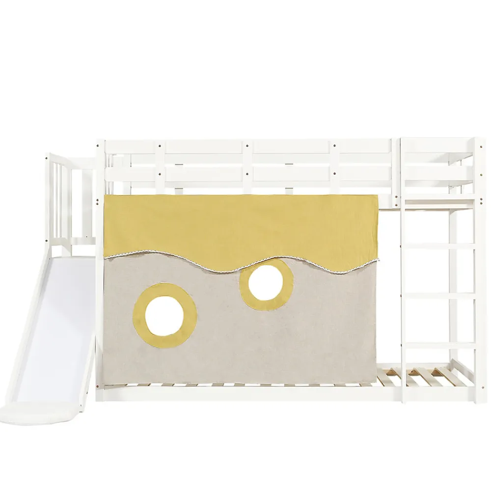 Lit superposé 90x200 cm avec toboggan intégré et échelle, structure bois (MDF + pin) blanc>Redom Online