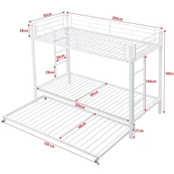 ProximaX Lit superposé 90x200 cm blanc, cadre en fer, lit gigogne 90x190 cm, sommier à lattes, 2 échelles, certifié EN747, durable*Enfant Lit Enfant