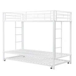 ProximaX Lit superposé 90x200 cm blanc, cadre en fer, lit gigogne 90x190 cm, sommier à lattes, 2 échelles, certifié EN747, durable*Enfant Lit Enfant