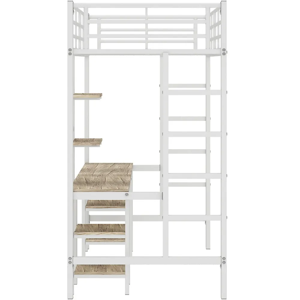 Lit superposé 90x200 cm, cadre métal, table, étagères, sécurité, pour enfants et ados>Fortuna lai