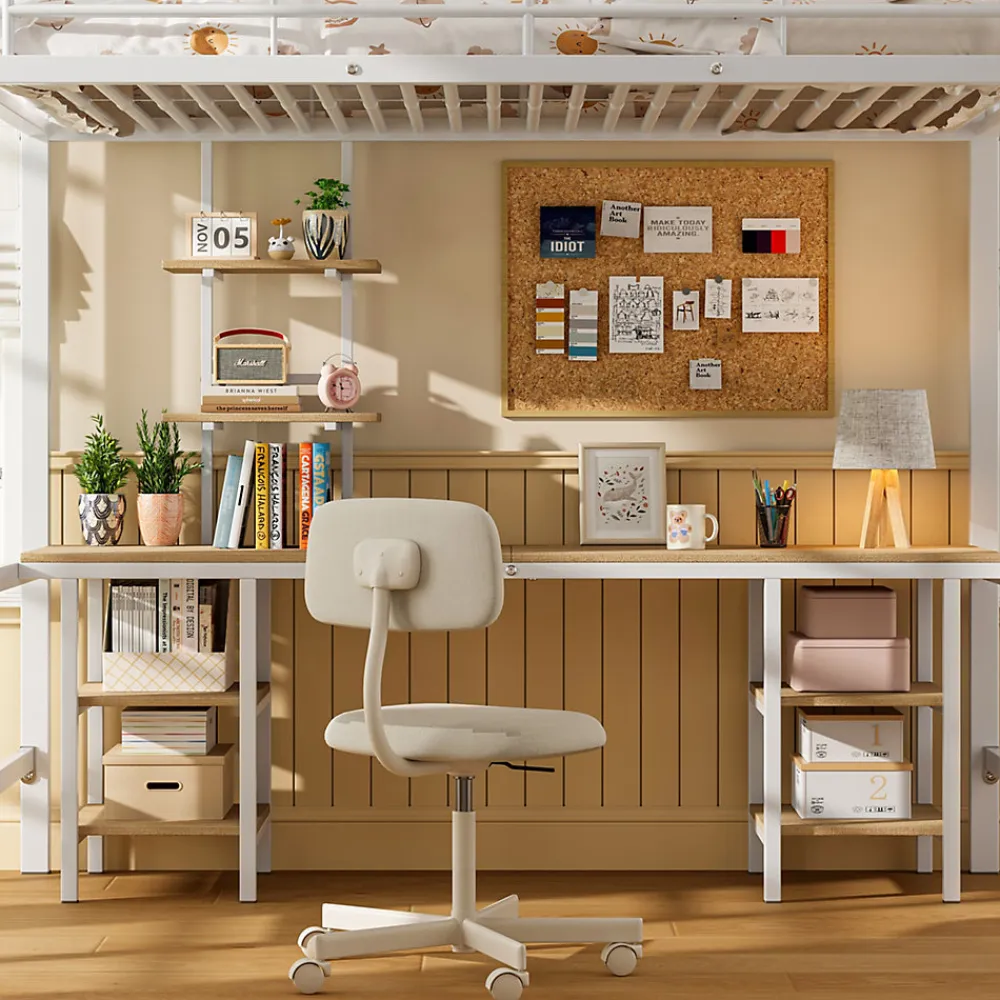 Lit superposé 90x200 cm, cadre métal, table, étagères, sécurité, pour enfants et ados>Fortuna lai