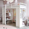 Redom Lit superposé 90x200 cm en bois massif avec étagères multiples et organiseur roulant amovible, blanc*Enfant Lit Enfant