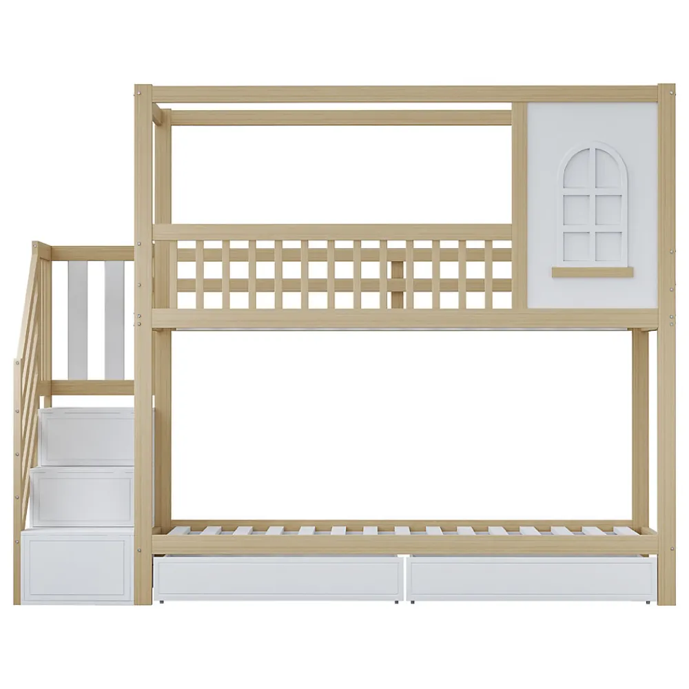 Lit superposé 90x200 cm en bois massif avec tiroirs de rangement et échelle intégrée sécurisée>Redom Online