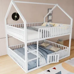 Redom Lit superposé 140x200 cm en métal avec échelle intégrée et porte ouvrante, style maison ludique*Enfant Lit Enfant