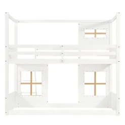 Okwish Lit superposé 90x200 cm enfant avec échelle sécurisée et barrières de protection, bois pin+MDF blanc+naturel*Enfant Lit Enfant