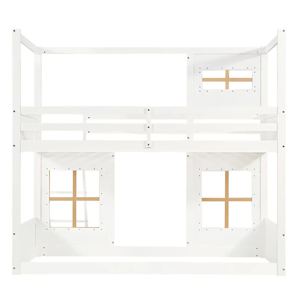 Okwish Lit superposé 90x200 cm enfant avec échelle sécurisée et barrières de protection, bois pin+MDF blanc+naturel*Enfant Lit Enfant