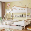 Lit superposé 90x200 cm, fenêtres, 4 étagères, sécurité, échelle 4 marches, cadre bois>Fortuna lai Hot