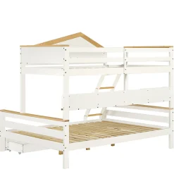 Lit superposé 90x200 cm, fenêtres, 4 étagères, sécurité, échelle 4 marches, cadre bois><noscript><img width=