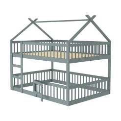 ProximaX Lit superposé 140x200 cm gris bois massif, style loft, escalier, pratique et sécurisé pour enfants et familles*Enfant Lit Enfant