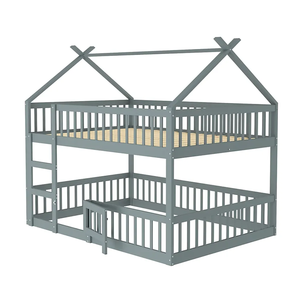 ProximaX Lit superposé 140x200 cm gris bois massif, style loft, escalier, pratique et sécurisé pour enfants et familles*Enfant Lit Enfant