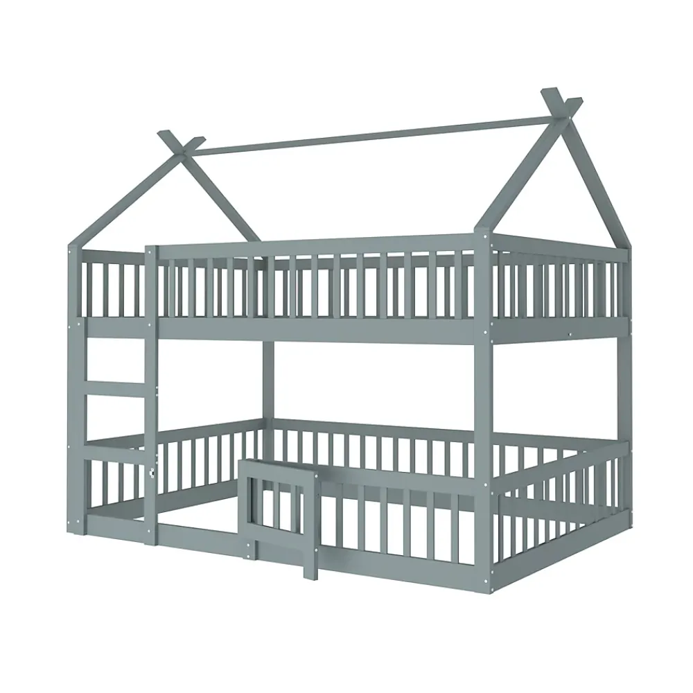 ProximaX Lit superposé 140x200 cm gris bois massif, style loft, escalier, pratique et sécurisé pour enfants et familles*Enfant Lit Enfant