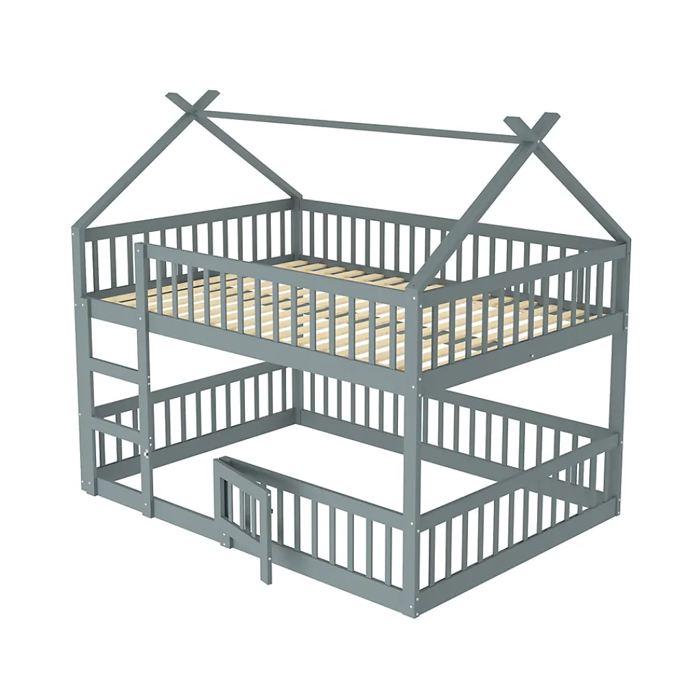 ProximaX Lit superposé 140x200 cm gris bois massif, style loft, escalier, pratique et sécurisé pour enfants et familles*Enfant Lit Enfant