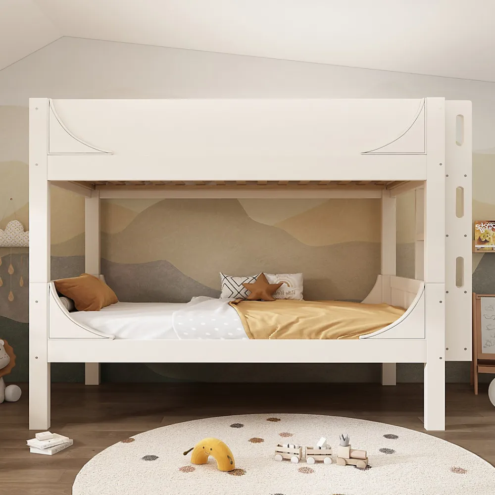 Lit Superposé 90x200 cm, Lit Enfant Démontable en 2 Lits Simples avec Échelle, Bois Massif + MDF, Blanc>Okwish New