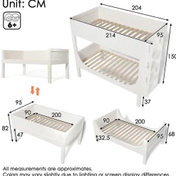 Lit Superposé 90x200 cm, Lit Enfant Démontable en 2 Lits Simples avec Échelle, Bois Massif + MDF, Blanc><noscript><img width=
