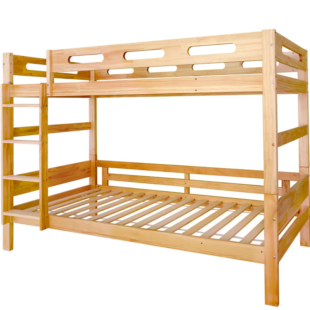 Lit superposé 90x200 cm naturel, 2 couchages, séparable en lits simples, cadre pin stable, sommier à lattes, montage facile>ProximaX Best