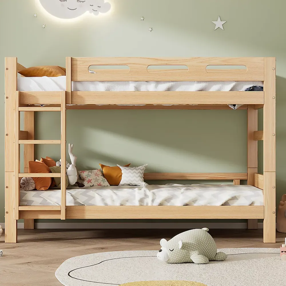 Redom Lit superposé 90x200 cm séparable en 2 lits simples, structure bois massif naturel, montage facile*Enfant Lit Enfant