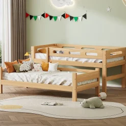 Redom Lit superposé 90x200 cm séparable en 2 lits simples, structure bois massif naturel, montage facile*Enfant Lit Enfant