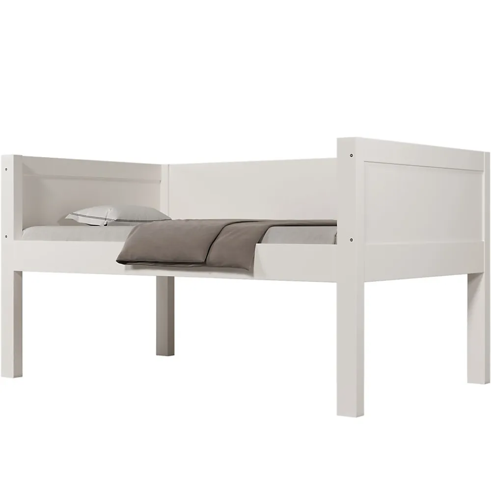 Lit superposé 90x200 cm séparables avec échelle amovible et design luge en bois et métal, blanc>Redom New