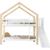 Fortuna lai Lit superposé 90x200 cm, toboggan, échelle 3 marches, sécurité, cadre bois blanc,naturel*Enfant Lit Enfant