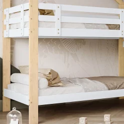 Fortuna lai Lit superposé 90x200 cm, toboggan, échelle 3 marches, sécurité, cadre bois blanc,naturel*Enfant Lit Enfant