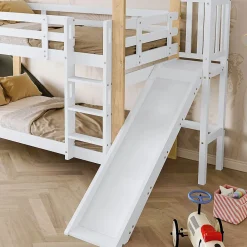 Fortuna lai Lit superposé 90x200 cm, toboggan, échelle 3 marches, sécurité, cadre bois blanc,naturel*Enfant Lit Enfant