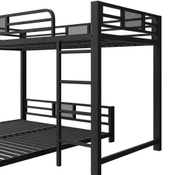 Okwish Lit Superposé 90x200 cm/140x200 cm - Lit en L pour 2 Enfants avec Échelle et Rangement, Sans Matelas, en Métal, Noir*Enfant Lit Enfant
