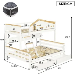 ProximaX Lit superposé 90x200 et 140x200 cm en pin et MDF blanc avec barrières, 2 tiroirs, échelle 4 marches et étagères ouvertes*Enfant Lit Enfant