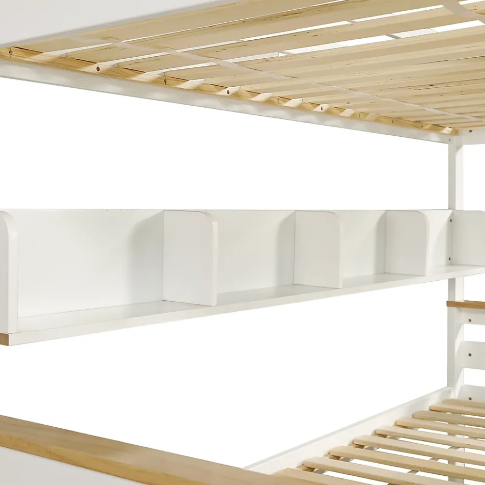 ProximaX Lit superposé 90x200 et 140x200 cm en pin et MDF blanc avec barrières, 2 tiroirs, échelle 4 marches et étagères ouvertes*Enfant Lit Enfant