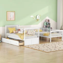 ProximaX Lit superposé 90x200cm pour enfants avec tiroirs, convertible, fonctionnel, blanc, Lit cabriolet pratique et gain de place*Enfant Lit Enfant